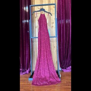 Burgundy colored evening gown
